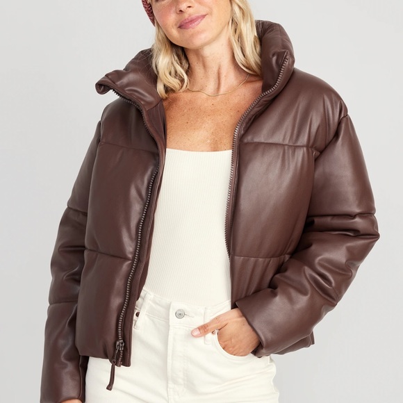 NWT OLD NAVY Mock-Neck Faux-Leather Puffer Jacket Color: Cleveland Browns - Picture 2 of 6